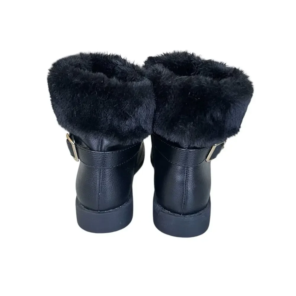 The Children's Place Faux Fur and Leather Side Buckle Booties Black Size 2